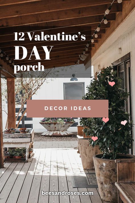 Decorate your Valentines Day porch with a few of these easy (and inexpensive!) Valentines Day porch decor ideas! #valentinesday #homedecorideas Valentine’s Day Front Porch Decor, Valentine Porch Decorating Ideas, Valentines Front Porch Decor, Valentine Porch Decor, Decorating For Valentines Day, Decorating For Valentines, Valentine Porch, Porch Urns, Pretty Porches