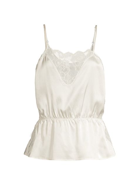 Shop Fleur du Mal Rose Lace Silk Cami | Saks Fifth Avenue Wreath Print, Silk Cami, Lace Silk, Silk Lace, Rose Lace, Lace Camisole, Peplum Hem, Lace Insert, Bridal Beauty