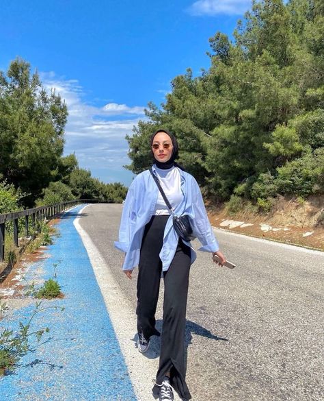 Light Blue Hijab Outfit, Purple Shirt Outfit Hijab, Blue Chemise Outfit Hijab, Blue Blouse Outfit Hijab, Blue Striped Shirt Outfit Hijab, Blue Shirt Outfit Hijab, Light Blue Striped Shirt Outfit, Light Blue Jacket Outfit, Light Blue Shirts Women