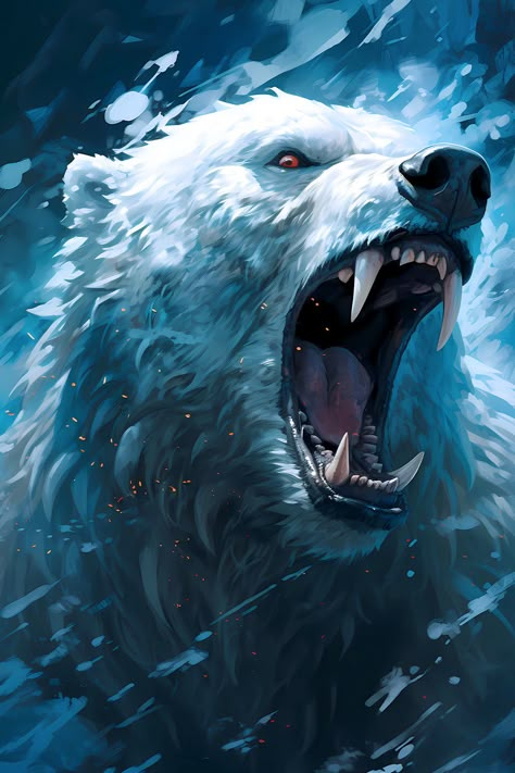 Polar Bear Scary, Arctic Tattoo, Angry Polar Bear, Norse Bear, Pathfinder Rpg Characters, Polar Bear Tattoo, Marvel Tattoo Ideas, Roaring Bear, Bear Mounts