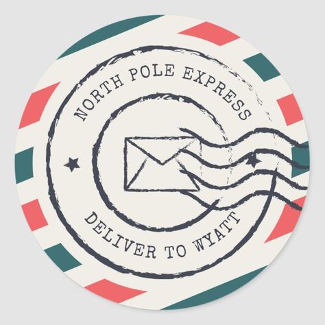 Personalized Vintage North Pole Express Classic Round Sticker #christmas #holiday #kids #north #pole #ClassicRoundSticker Office Stamps, North Pole Express, Holiday Kids, Christmas Mail, Pole Nord, طابع بريدي, Sticker Christmas, The North Pole, Vintage Air