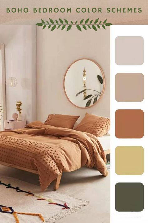 Boho has been one of the most popular interior design style for recent years. This style is characterized by the use of vibrant colors, natural materials, tribal designs, and fun prints. Below are some of the most popular bohemian colors to try in your boho home but remember, boho style is all about marching to the beat of your own drum. #bohobedroomcolors #bohobedroomchic #bohobedroomdecor #bohobedroomcolorschemes #bohochicbedroomcolors Bedroom Terracotta, Bedroom Earthy, Bedroom Schemes, Terracotta Wallpaper, Beautiful Bedroom Colors, Best Color Schemes, Earthy Home Decor, Earthy Home, Earthy Bedroom