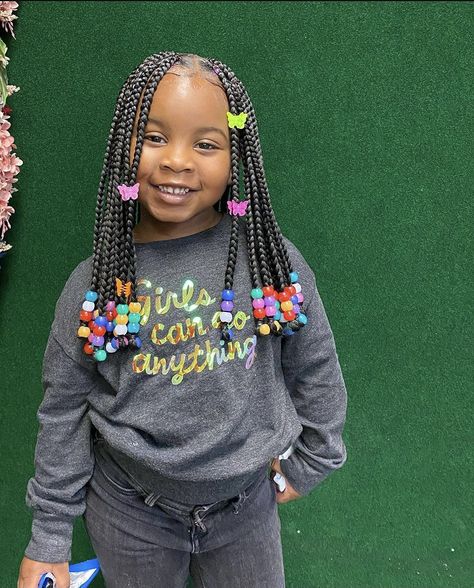 Kids braided hairstyles, knotless braids with beads, Beads Cornrows, Braided Hairstyles With Beads, Kids Braids With Beads, Knotless Braids With Beads, Hairstyles With Beads, Braid Styles For Girls, School Braids, Baby Girl Hairstyles Curly, Kids Box Braids