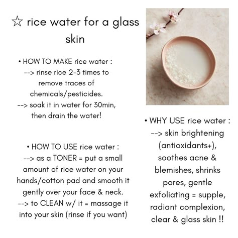 Rice Water For Face, Clear Healthy Skin, Good Skin Tips, Basic Skin Care Routine, Rice Water, Beauty Tips For Glowing Skin, Perfect Skin Care Routine, Healthy Skin Tips, Pretty Skin Care