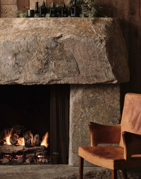 Concrete Block Fireplace, Cobblestone Fireplace, Kitchen Veranda, Hearth Design, Rustic Stone Fireplace, Clements Design, Cottage Fireplace, Eco Cabin, Fireplace Seating