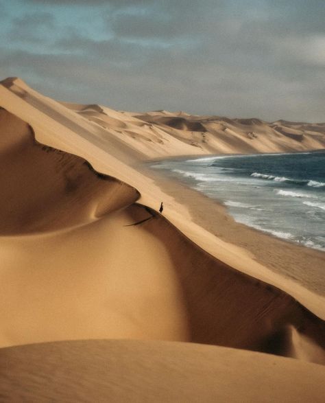 Namibia: Where desert meets ocean. Namibia’s Skeleton Coast unveils a landscape unlike any other. Here, the stark beauty of the ancient Namib Desert collides with the chilly embrace of the Benguela Current, teeming with marine life. This unique confluence creates a temperate desert coastline, a mesmerising tapestry of contrasting worlds. 📸 @leocavazzana #VirtuosoTravel #SoVirtuoso Skeleton Coast Namibia, Skeleton Coast, Two Worlds Collide, Africa Travel Guide, T S Eliot, Namib Desert, Inspo Board, Dream Vacation, Sand Dunes