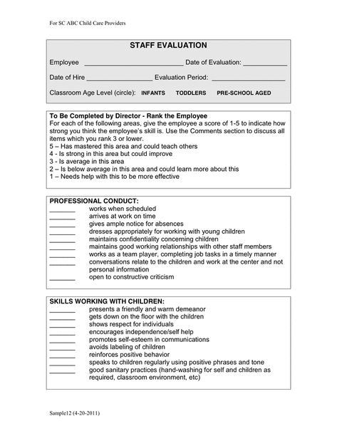 CHILD CARE EMPLOYEE EVALUATION Staff Evaluation Form, Staff Schedule Template, Premarital Counseling Questions, Packing Checklist Template, Employee Evaluation, Employee Evaluation Form, Employee Performance Review, Preschool Director, Evaluation Employee