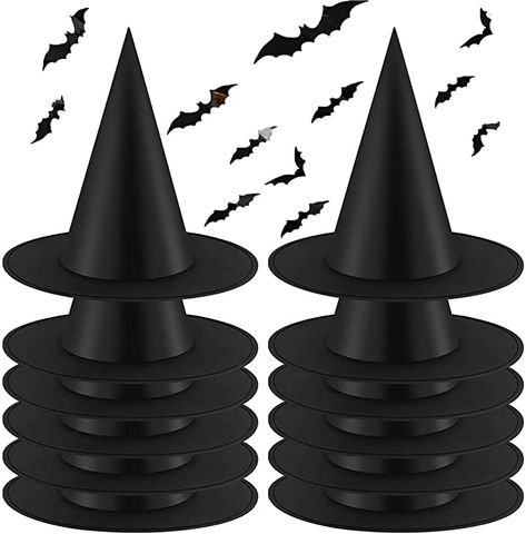 AmazonSmile: Tmflexe 12pcs Halloween Witch Hats Costume Accessories Party Decorations for Halloween Party Cosplay Christams Holiday Carnivals Hats with 12pcs 3D Decoration Bats DIY Sticker: Toys & Games Themed Halloween Decorations, Witch Themed Halloween, Witch Tree, Witch Hats Costume, Kids Party Hats, Hanging Witch, Black Witch Hat, Witch Hats, Witch Halloween Costume