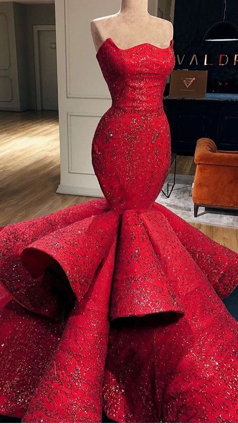 Red Evening Gowns, Ruffle Prom Dress, Mermaid Style Dress, Red Mermaid, Strapless Prom Dresses, Floor Length Prom Dresses, Graduation Dresses, Prom Dresses Sleeveless, Sequin Prom Dresses