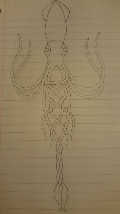 Squid Sketch, Squid Art, Squid Drawing, Squid Tattoo, Octopus Squid, Scribble Art, Pool Decor, Fish Painting, Trippy Art