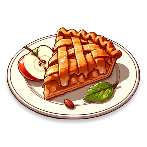 Pie Art Drawing, Pie Slice Drawing, Apple Pie Drawing, Apple Pie Illustration, Apple Pie Art, Cartoon Pie, Pie Cartoon, Pie Drawing, Dessert Drawing