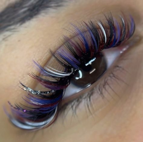 4th Of July Lash Extensions, Purple Lash Extensions, Coloured Lash Extensions, Rainbow Lashes, Purple Lashes, Colored Lash Extensions, Custom Eyelashes, Lash Book, Lash Ideas