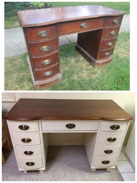 Refinished Desk, Refurbished Desk, Repurposed Desk, Desk Makeover Diy, Furniture Fix, Painted Desk, Desk Makeover, Diy Furniture Renovation, Furniture Rehab