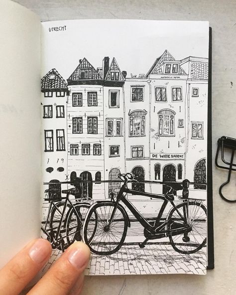 Amsterdam Scrapbook, Boston Drawing, Netherlands Drawing, City Drawing, Travel Sketches, Urban Sketching, Linoleum, Art Pages, Utrecht