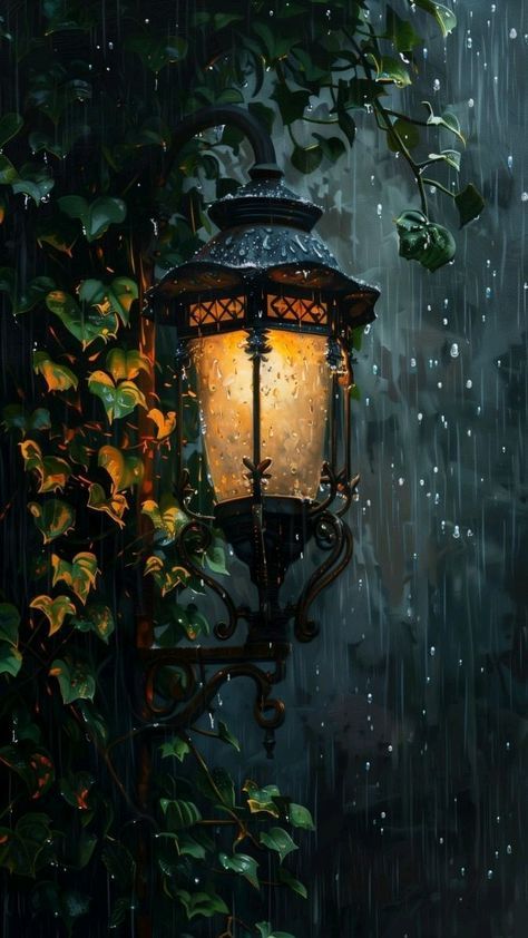 Rainy Forest Painting, Light In The Dark Aesthetic, Dark Acrylic Painting, Lamp Wallpaper, Lantern Background, Lantern Aesthetic, Lamp Painting, Lantern Painting, Lantern Art