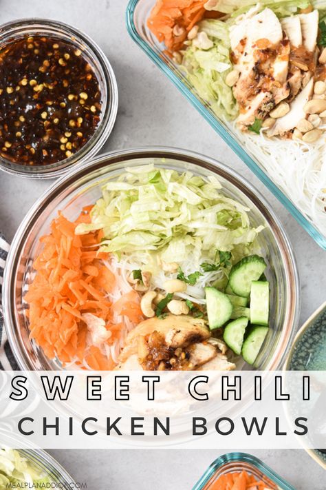 Work Week Lunches, Chili Sauce Chicken, Sweet Chili Sauce Chicken, Chicken Vermicelli, Chicken Meal Prep Bowls, Single Serve Meals, Sweet Chili Chicken, Chili Chicken, Meal Prep Plans