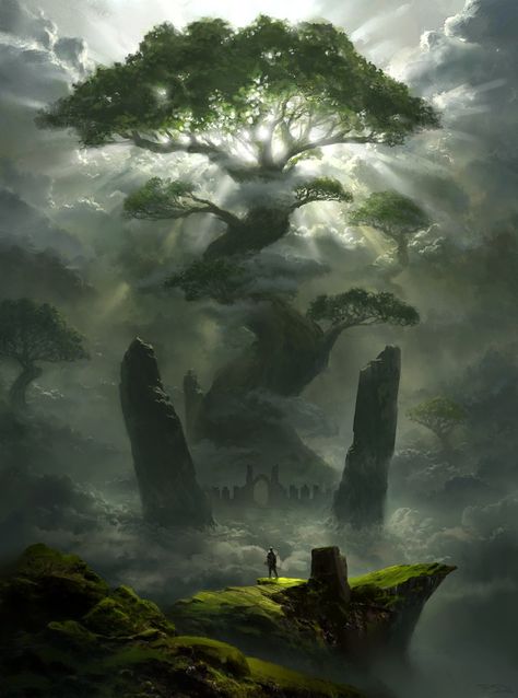 The amazing digital art - Solitude by  Piotr Dura 다크 판타지, Fantasy Setting, Fantasy Places, Tree Illustration, Matte Painting, Fantasy Art Landscapes, Fantasy Concept Art, Arte Fantasy, 판타지 아트