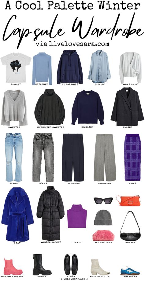 Cool Winter Color Palette Capsule Wardrobe, Cool Winter Palette Outfits Capsule Wardrobe, Deep Winter Color Palette Capsule Wardrobe, Winter True Outfits, True Winter Wardrobe Palette, Winter Pallete Outfits, Deep Winter Outfits Color Palettes, True Winter Clothing, Deep Winter Fashion Outfits