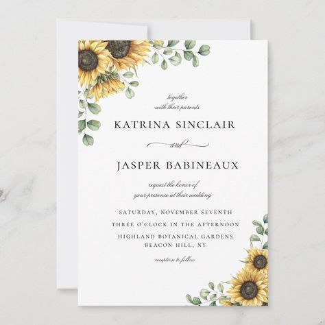 Sunflower Eucalyptus Wedding, Sunflower And Eucalyptus, Eucalyptus Wedding Invitations, Sunflowers And Roses, Navy Blue Wedding Invitations, Eucalyptus Wedding Invitation, Sunflower Wedding Invitations, Black And White Wedding Invitations, Wedding Anniversary Invitations