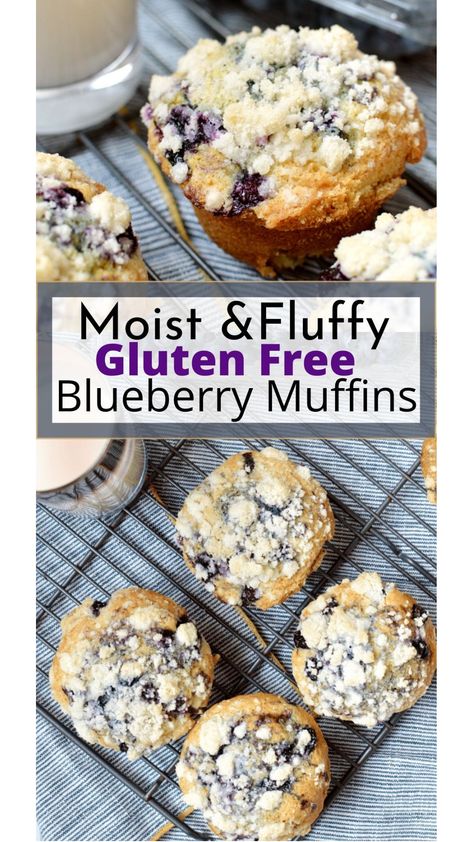 Moist and fluffy these perfect gluten-free blueberry muffins are truly the best. Filled with fresh blueberries and topped with a crumble these homemade muffins are super delicious. Gluten free blueberry muffin recipe | homemade gluten free blueberry muffins #glutenfreebaking #glutenfreemuffins #blueberrymuffins Blueberry Muffins Dairy Free, Gluten Free Muffin Mix Recipes, Gf Blueberry Muffins, Gluten Free Dairy Free Blueberry Muffins, Blueberry Muffins Gluten Free, Gluten Free Muffins Recipes, Gluten Free Oatmeal Muffins, Frozen Blueberry Muffins, Gluten Free Blueberry Crisp