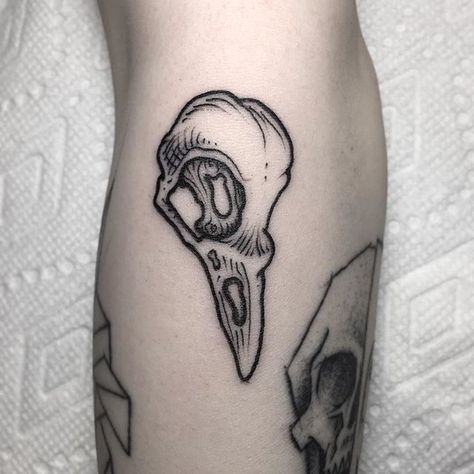 Bat Skull Tattoo Design, Simple Bird Skull Tattoo, Animal Anatomy Tattoo, Small Animal Skull Tattoo, Small Black Work Tattoo, American Traditional Skeleton Tattoo, Cute Crow Tattoo, Neotraditional Tattoo Flash Sheet, Bat Skull Tattoo