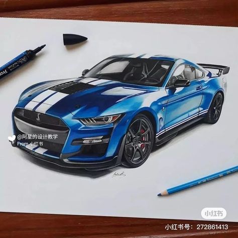 Mustang Drawing, Gt500 Shelby, Car Drawing Pencil, Rolls Royce Car, Mustang Art, Royce Car, Prismacolor Art, Shelby Mustang, Cars Design