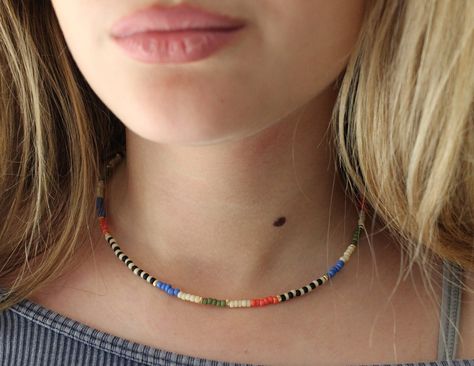 Boho Chic Handmade Beaded Necklace, Multicolor Seed Bead Choker, Multicolor Dainty Necklace, Girls Birthday Gift Ideas, Minimalist Necklace - Etsy Boho Beaded Jewelry, Beaded Necklace Stack, Diy Seed Bead Necklace, Bead Necklace Ideas, Gift Ideas Minimalist, Handmade Leather Necklaces, Seed Bead Choker, Layered Beaded Necklaces, Handmade Beaded Necklace