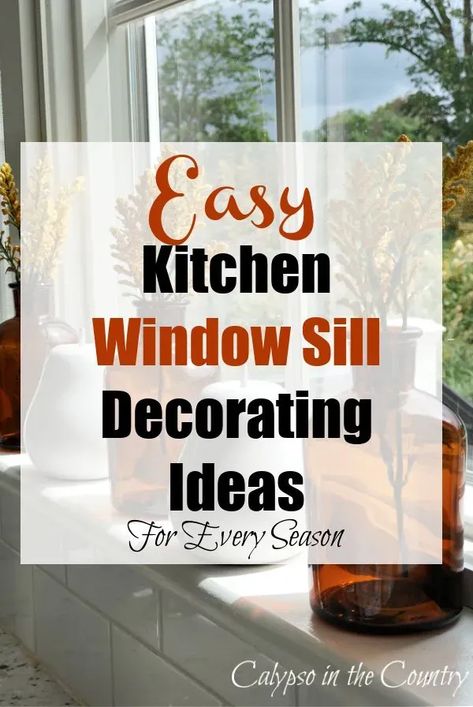 Easy Kitchen Window Sill Decorating Ideas for Every Season Bay Window Sill Decor, Kitchen Bay Window Decor, Kitchen Window Plants Ideas, Kitchen Plant Window, Plants In Kitchen Window, Decorate Window Sill, Decorate Bay Window, Kitchen Window Sill Ideas, Kitchen Window Sill Decor