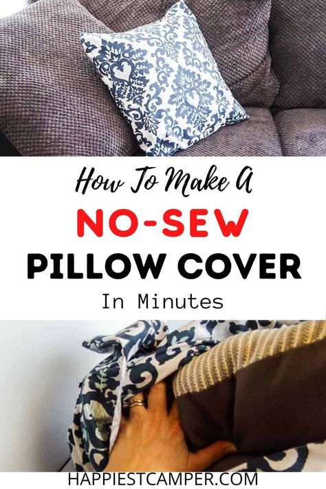 Have you been wanting to change the look of your space, but don't want to break the bank to do it? We show you How To Make A No-Sew Pillow Cover In Minutes! This quick and easy DIY makes it super fun to change up your look in no time! Plus, with the cost being so cheap, you can do this to a few pillows or even to an entire couch. Whatever you decide to do, this fun tutorial will have you living in a fresh space before you know it. Sewing. Sewing tutorial. Pillow case. How To Make A No-Sew Pillow Easy No Sew Pillow Covers, Sew Pillow Cover, Pillow Cover Tutorial, Easy Throw Pillows, Throw Pillow Covers Diy, Pillow Covers Tutorial, Sew Pillow, No Sew Pillow Covers, Diy Throw Pillows