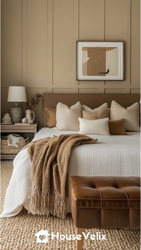 Beige and Brown Combination Updated Olive Green And Beige Bedroom, Brown And Beige Bedroom, Beige Headboard Bedroom Color Schemes, Beige And Brown Bedroom Ideas, Beige Headboard Bedroom, Brown Bedrooms, Brown Bedroom Ideas, Brown Combination, Beige Headboard