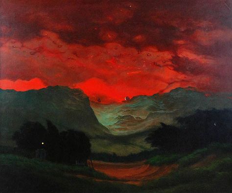 red sky Zdzisław Beksiński, Red Power, Amazing Artists, Red Sky, Surreal Art, Dark Art, Classic Art, Aesthetic Art, Landscape Art