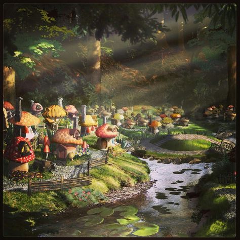 Smurf village Smurfs Aesthetic, Fairy Village Art, Smurfs Village, Gnome Village Drawing, Village Drawing, Gnome Village, Smurf Village, Lost Village, Minecraft Banner Designs