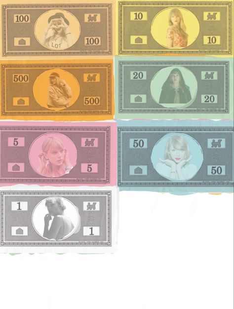 Taylor Swift Monopoly Money, Taylor Swift Board Game, Taylor Swift Money, Swiftopoly Cards, Monopoly Taylors Version, Taylor Swift Monopoly, Swift Monopoly, Monopoly Cards, Taylor Swift Games