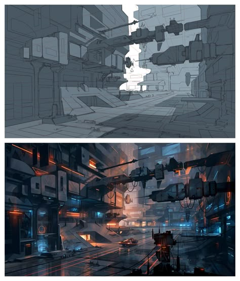 ArtStation - Techcity, Brian Taylor Environmental Art Concept, Environment Tutorial, Drawing Types, Environment Painting, Sci Fi Environment, Concept Art Tutorial, Landscape Concept, Perspective Art, Arte Cyberpunk