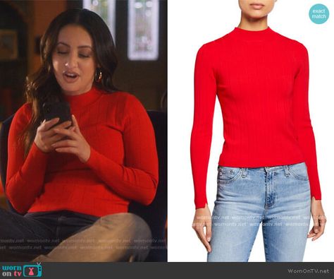 Rory Gilmore Red Turtleneck, Grownish Outfits, Trendy Red Turtleneck Sweater, Oversized Red Acrylic Sweater, Grown Ish Outfits, Fitted Red High Neck Sweater, Red Ribbed Turtleneck Sweater, Francia Raisa, Grown Ish