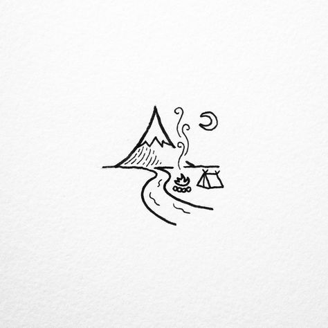 Taking a break from work to doodle this mini camp scene. Simple Volcano Tattoo, Volcano Drawing Simple, Volcano Sketch, Tattoo Camping, Indonesia Volcano, Doodle Easy, Camping Tattoo, Camping Drawing, Sharpie Drawings