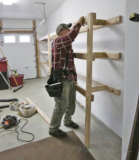 Basement Shelving, Garage Organization Shelves, Easy Garage Storage, Diy Storage Shelves, Garage Floor Paint, Garage Shelves, Garage Storage Shelves, Garage Organization Diy, Building Garage Shelves