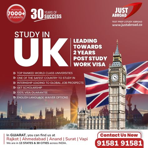 Study in the UK  Explore English language waiver options leading to a 2-year post-study work visa! Secure your future with world-class education and exciting career opportunities.  #StudyInUK #PostStudyWorkVisa #JustAbroad #EnglishLanguageWaiver #UKUniversities #StudyAbroad #CareerOpportunities #EducationGoals #FutureReady #GlobalEducation #StudentSuccess Uk Education, Uk Universities, Study Smarter, Overseas Education, Global Education, Student Success, Test Prep, Career Opportunities, International Students