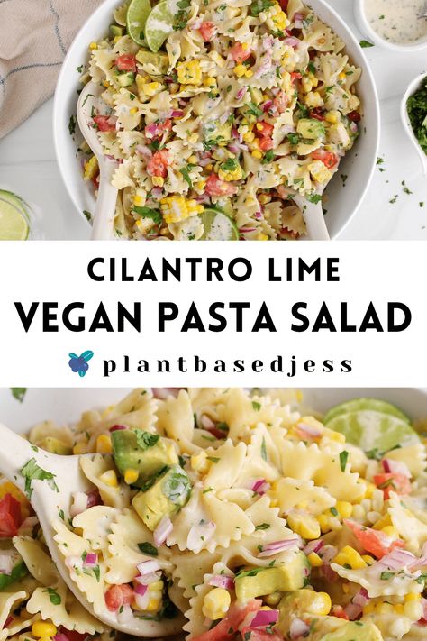 Non Dairy Pasta Salad, Cilantro Pasta Salad, Side Dish For Burgers, Cilantro Lime Pasta Salad, Cilantro Lime Pasta, Lime Pasta Salad, Lime Pasta, Mexican Pasta Salad, Burger Side Dishes