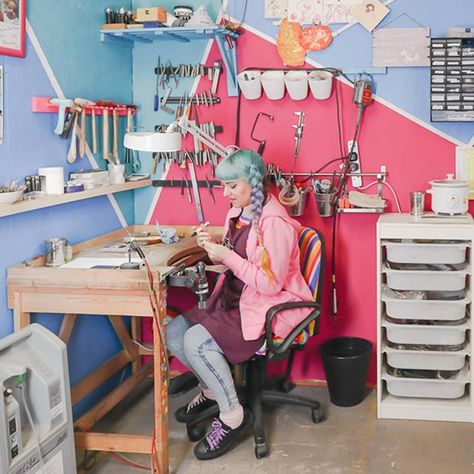 Setting Up Your Jewellery Workshop At Home | Kernowcraft Jewellery Workbench Ideas, Jewelry Craft Room, Jewellers Workbench, Jewelry Studio Space, Jewellery Making At Home, Jewelry Studio Organization, Jewelers Workbench, Jewelers Bench, Workshop Bench