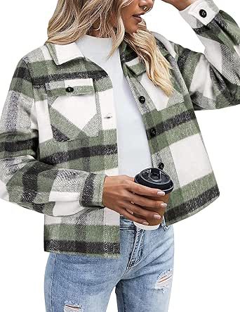 Plaid Cropped Shacket Outfit Women, Cropped Shacket Outfit, Womens Flannel Jacket, Cropped Shacket, Oversized Button Down Shirt, Plaid Shacket, Plaid Shirts, Flannel Women, Flannel Jacket