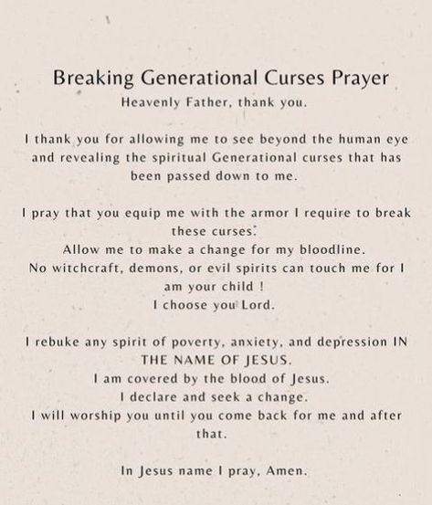 Break Generational Curses Prayer, Prayers For Curses, Generational Curses Prayer, Prayer To Break Generational Curse, Breaking Generational Curses, Generational Curses, Prayer Strategies, Learn The Bible, Prayers Of Encouragement