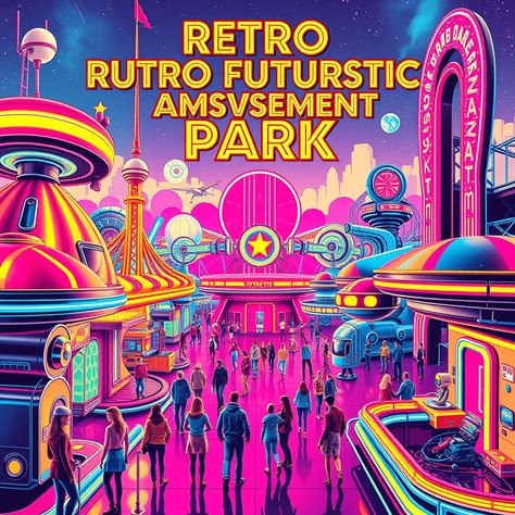 Retro Futuristic Amusement Park  #Retro #Futuristic #AmusementPark #art #poster Amusement Park Poster, Retro Futuristic, Step Back, Back To The Future, To The Future, Amusement Park, Art Poster, The Future, Christmas