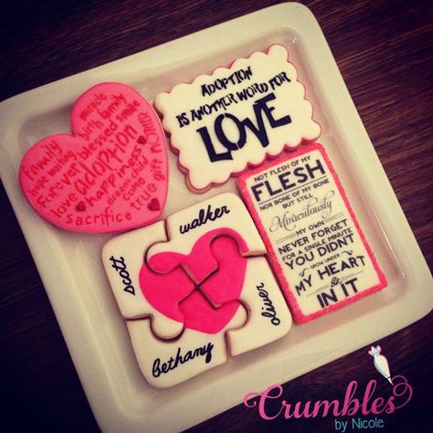 https://www.facebook.com/CrumblesbyNicole Adoption Cake, Construction Cookies, Adoption Shower, Adoption Resources, Adoption Party, Adoption Day, Sweet Cupcakes, Gotcha Day, Valentines Day Cookies