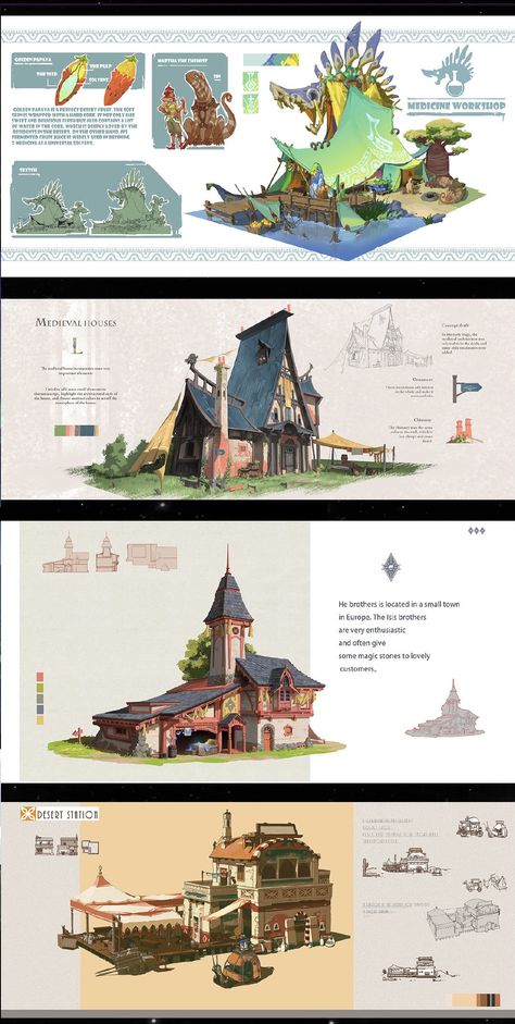 Orthographic Concept Art, House Visual Development, Concept Art Examples, Fantasy Landscape Reference, Environment Layout Design, Environment Concept Art Portfolio, Fantasy Stables Concept Art, Concept Art Portfolio Layout, Asset Concept Art