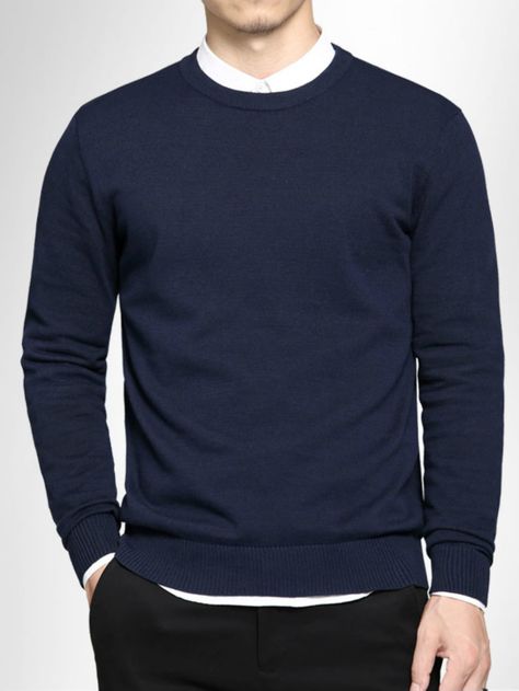 Men Solid Round Neck Sweater Velvet Sweater, Pullover Sweater Men, Solid Sweaters, Navy And Khaki, Spring Sweater, Mens Style, Mens Hooded, Knitwear Men, Pullover Men