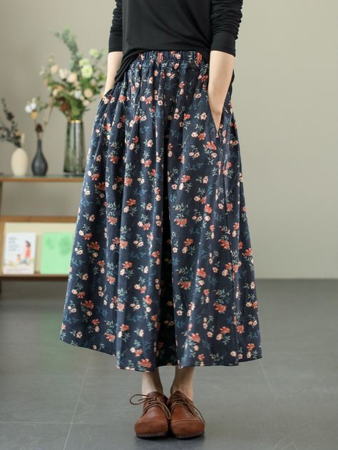 Sku CY-!123976 Material Cotton Style Loose Feature Floral Neckline / Occasion Casual, Vintage Seasons Autumn, Winter Type Skirt Color Coffee, Navy Size One Size Size Chart: Please consult the size chart we provide for this item's measurements to help you decide which size to buy. Please note: There may be 1-3cm differ due to manual measurement. CM Bust Shoulder Sleeve Waist Hip Thigh Length One size / / / 66-100 148 / 79 S / / / / / / / M / / / / / / / L / / / / / / / XL / / / / / / / Skirt Floral Outfit, Skirts For Winter, School Outfits Trendy, Clothes Capsule Wardrobe, High Waisted Floral Skirt, Skirt Aesthetic, Skirt Collection, Seasons Autumn, Cute Skirt Outfits