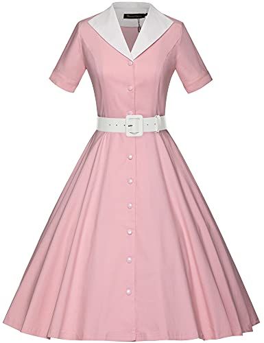 GownTown 1950 Women Dress Midi Shirt Dress Cocktail Dress with Belt Housewife Dress, 1950 Women, 1950s House, Fitted Sheath Dress, House Dresses, Dress History, Shirtwaist Dress, Wrap Around Dress, Robert Smith