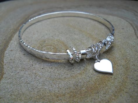 Silver Bangle With Silver Rings and Little Silver Heart - Etsy Bangles Diy, The Bangles, Sterling Silver Bangle, Silver Work, Silver Jewelry Handmade, Sterling Silver Bangles, Silver Bangle, Jewelry Inspo, Silver Bangles