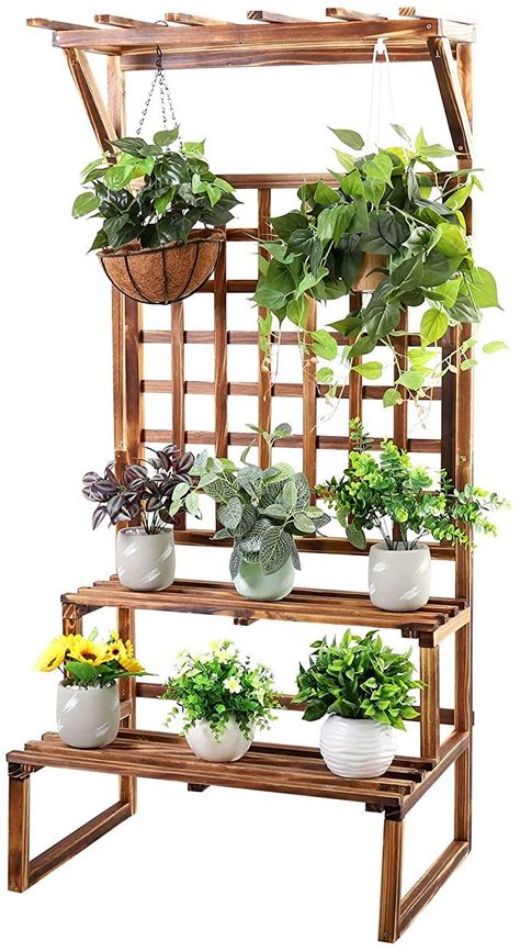 Plant Shelves Outdoor, Corner Patio, Wood Display Shelf, Rustic Plant Stand, Shelf Ladder, Trellis Indoor, Tanaman Indoor, Garden Plant Stand, Small Crafts